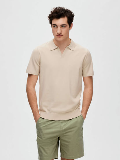 Beige Knitted Polo T-shirt