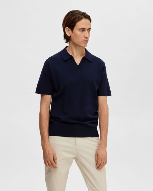 Navy Blue Knitted Polo T-shirt