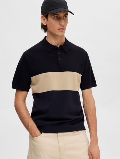 Black Colourblocked Polo T-shirt