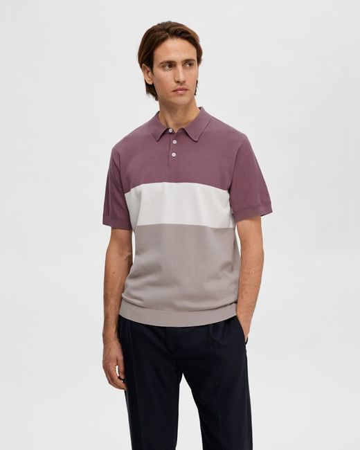Mauve Colourblocked Polo T-shirt