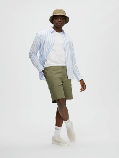 Green Mid Rise Cargo Shorts