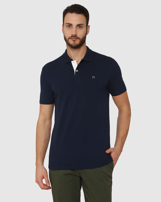 Navy Blue Polo Neck T-Shirt