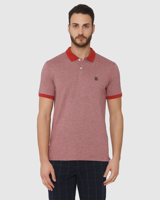 Red Contrast Tipping Polo Neck T-Shirt