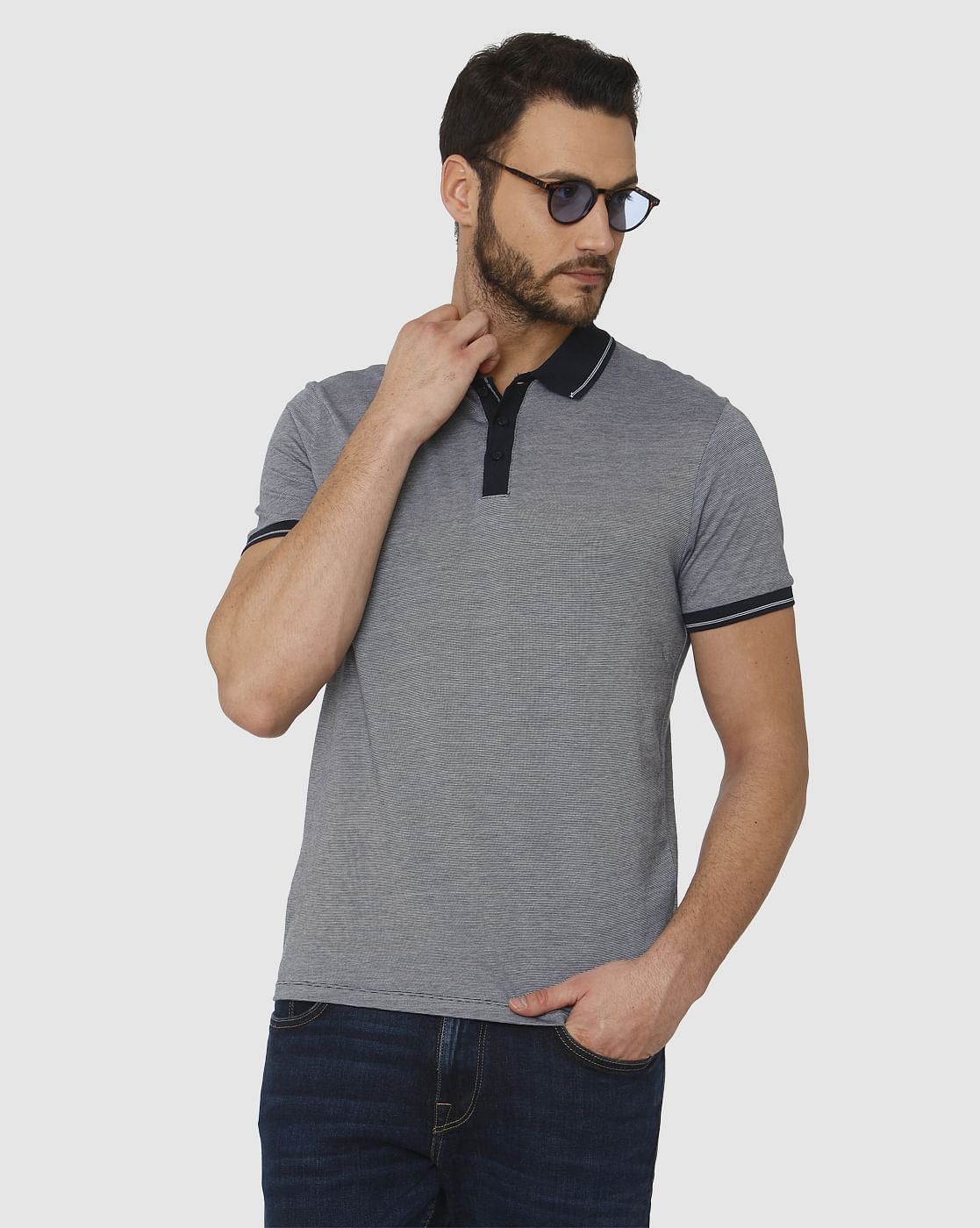 blue polo neck t shirt