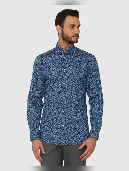 Blue All Over Print Slim Fit Full Sleeves Shirt