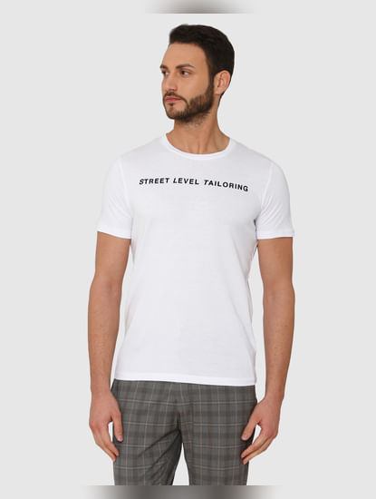 White Text Print Crew Neck T-Shirt