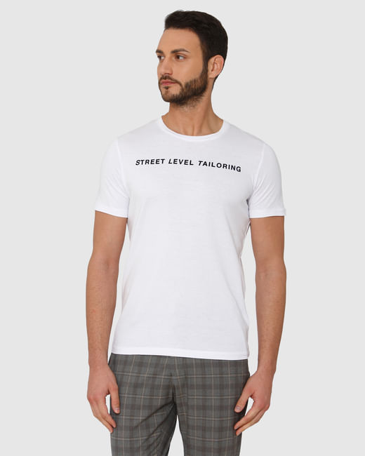 White Text Print Crew Neck T-Shirt