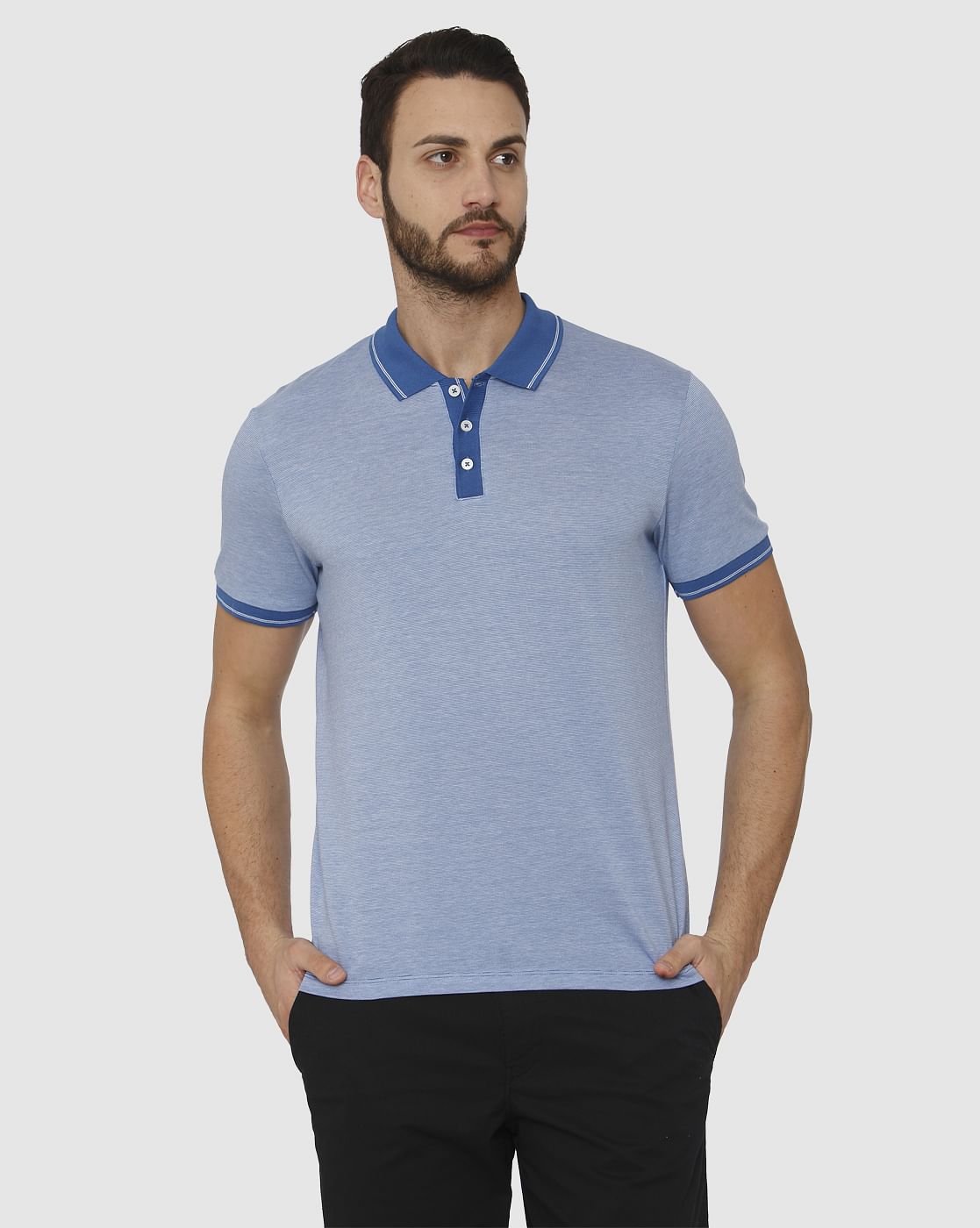 blue polo neck t shirt