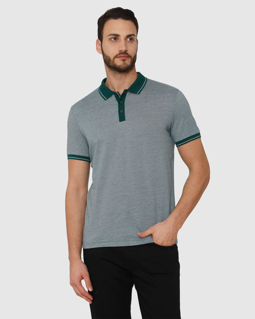 Green Contrast Tipping Polo Neck T-Shirt