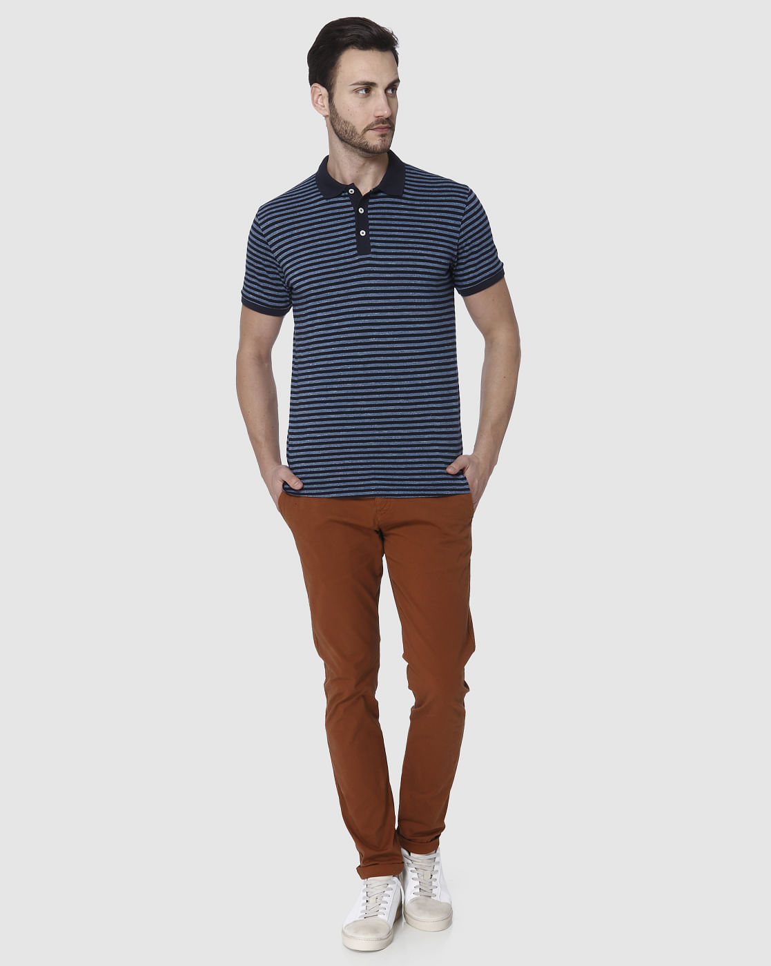 blue striped polo t shirt