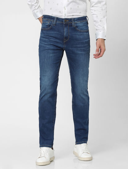 Blue Mid Rise Straight Fit Jeans 