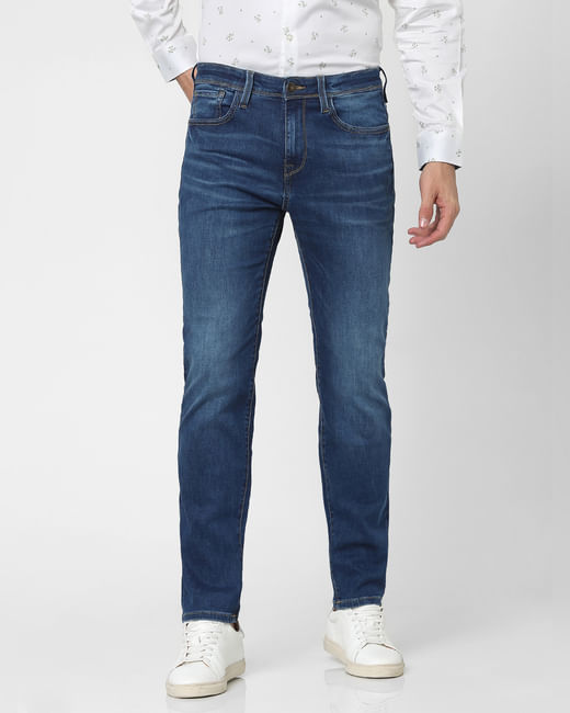 Blue Mid Rise Straight Fit Jeans 