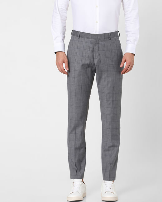 Grey Check Slim Fit Trousers