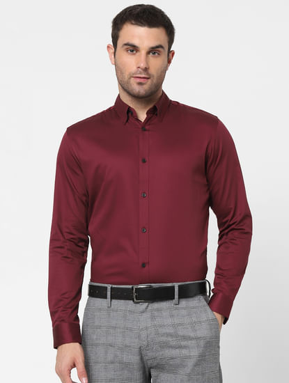 Maroon Full Sleeves Slim Fit Shirt