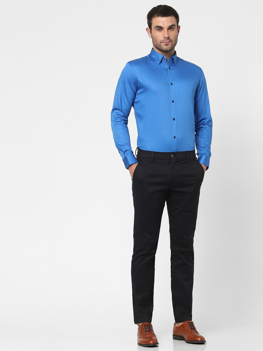 Does a blue dress shirt match black pants? - Quora