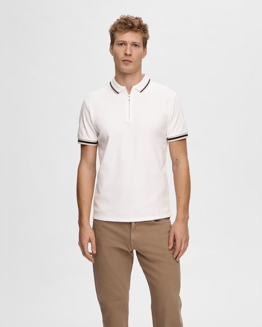 White Cotton Zipped Polo T-shirt
