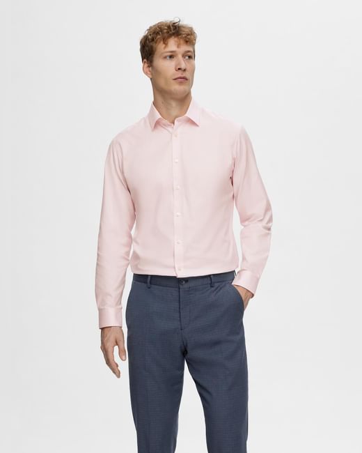 Pink Cotton Slim Full Sleeves Shirt