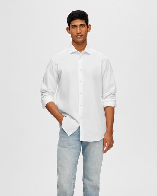 White Garment Dyed Full Sleeves Shirt