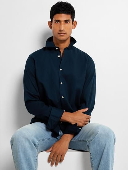 Dark Blue Cotton Full Sleeves Shirt