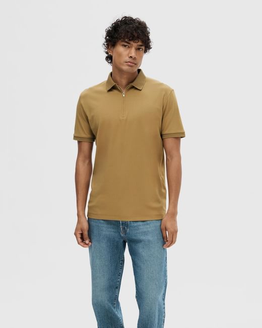 Brown Zip-Up Polo T-shirt