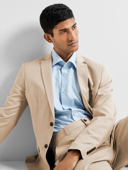 Beige Structured Suit-Set Blazer