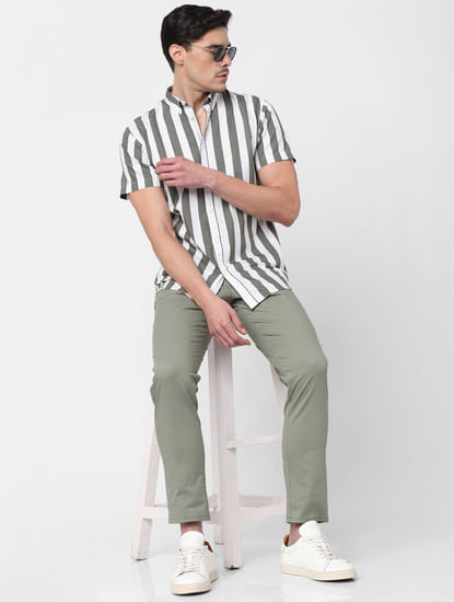 Light Grey Striped Short Sleeves Shirt
