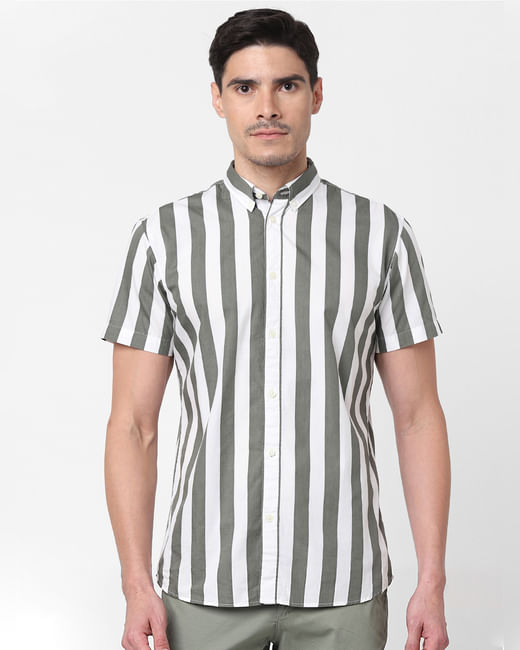 Light Grey Striped Short Sleeves Shirt