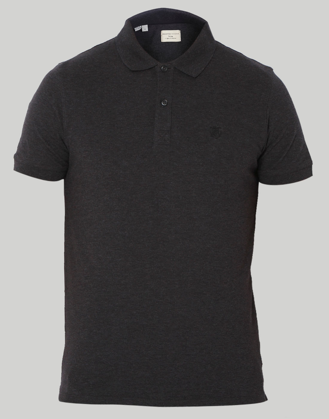 dark grey polo shirt