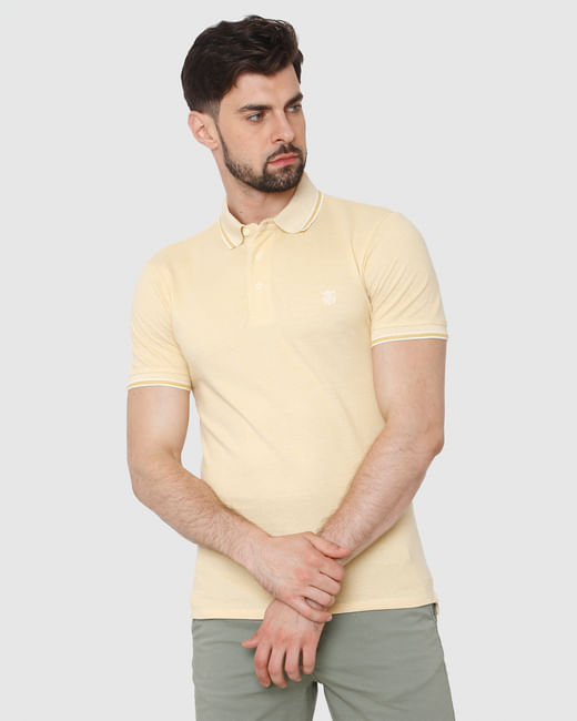 Yellow Contrast Tipping Polo Neck T-Shirt