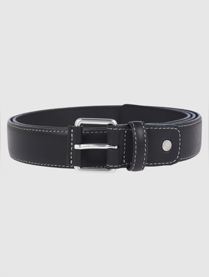 Black Contrast Stitching Leather Belt