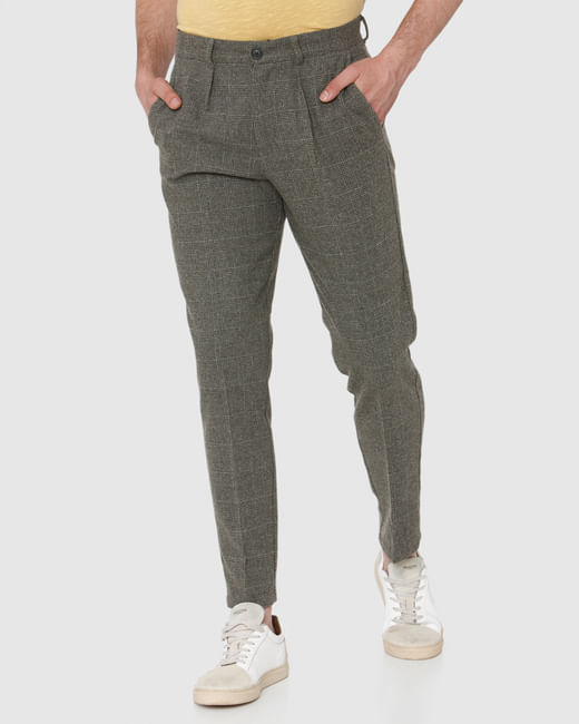 Grey Check Tapered Fit Pants