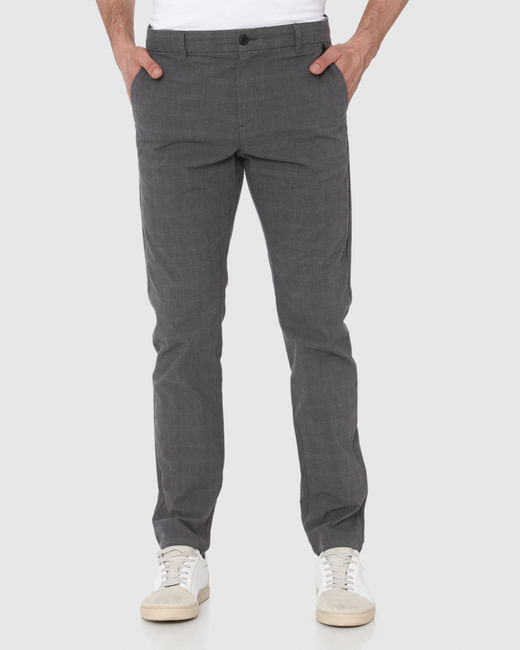 Grey Check Slim Fit Pants