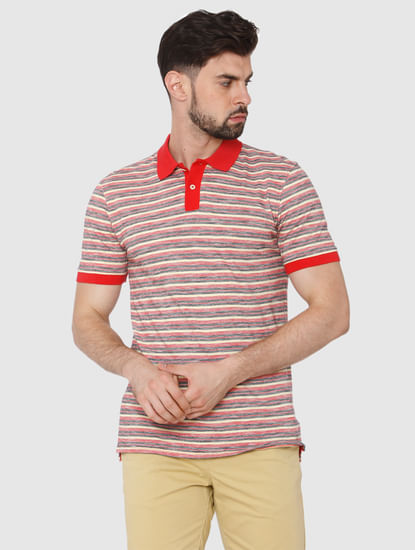 Red Striped Polo Neck T-Shirt