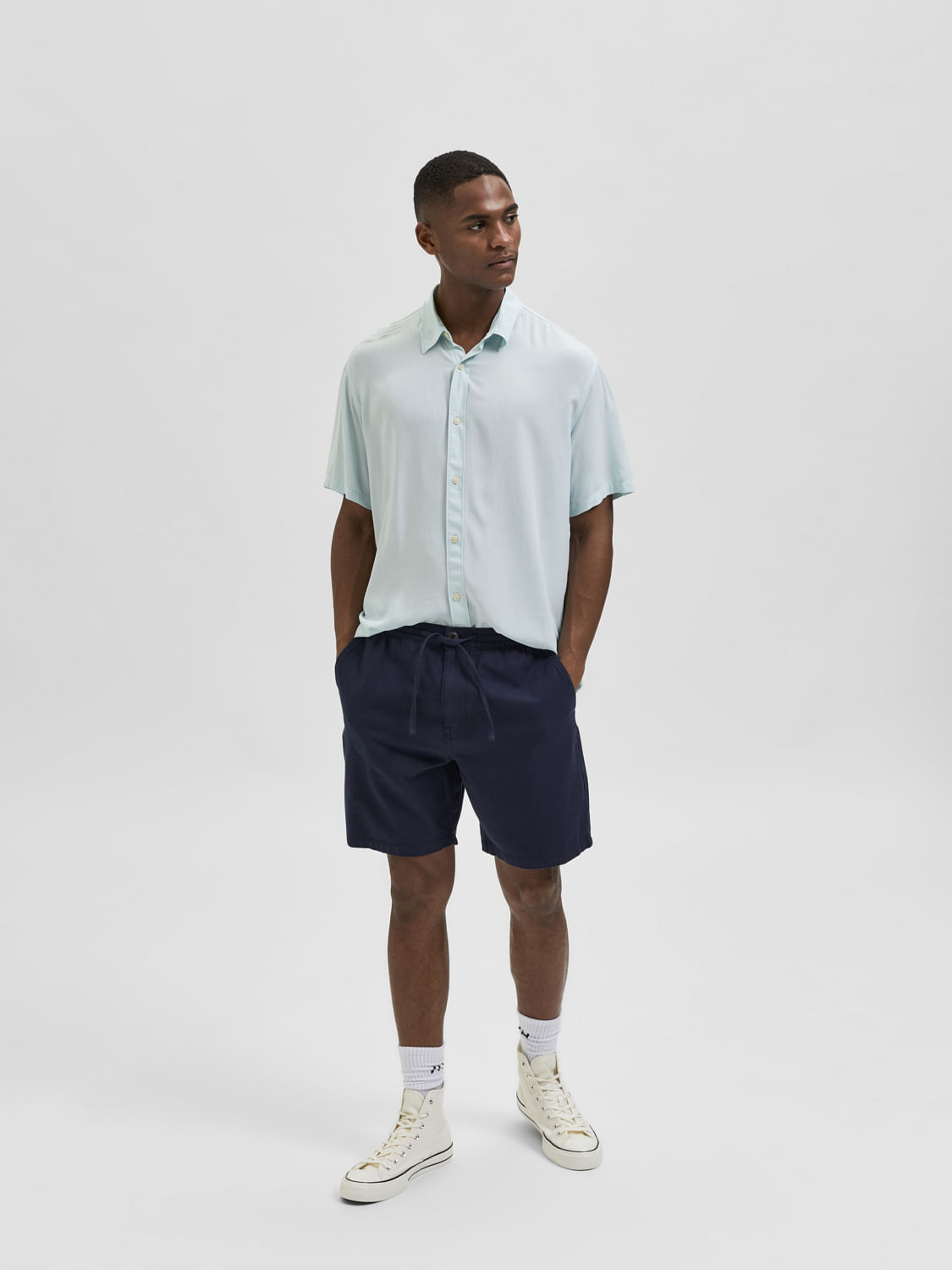 white polo linen shorts