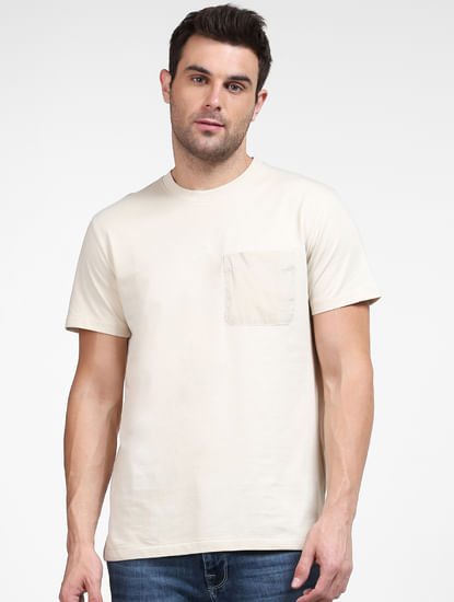 Beige Organic Cotton Crew Neck T-shirt