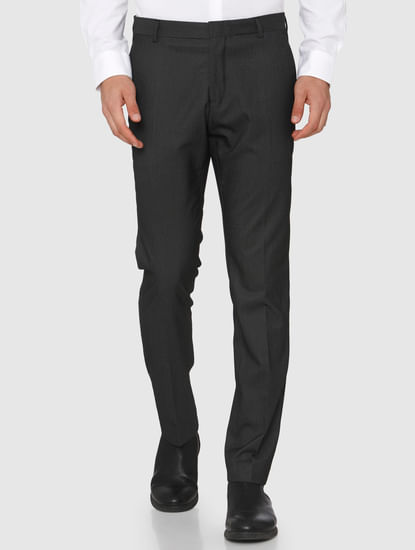 Grey Mid Rise Slim Fit Tux Trousers