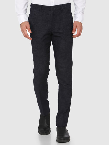 Navy Blue Mid Rise Trousers