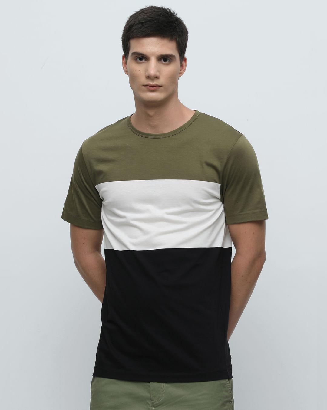 Buy Green Colourblocked Crew Neck T-shirt for Men Online at