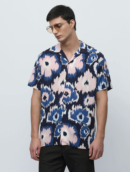 Printed Half Sleeve Mens Flower Print Round Neck T Shirt