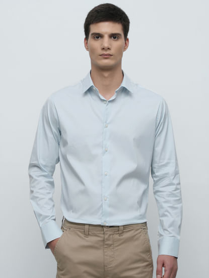 Buy STOP Light Blue Solid Slim Fit Men's Formal Shirt