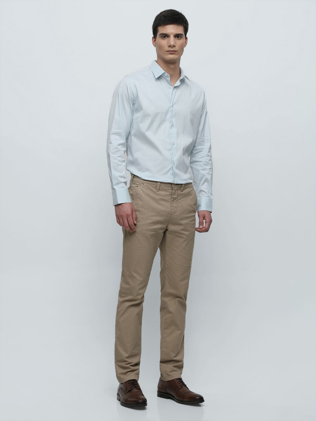 Buy Online|Spykar Men Sky Blue Slub Regular Slim Fit Full Sleeve Causal  Printed Shirt
