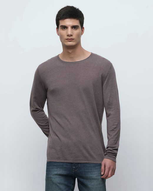 Brown Raw-Edge Pullover