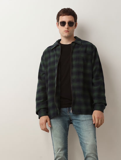 Navy Blue Check Loose Fit Overshirt
