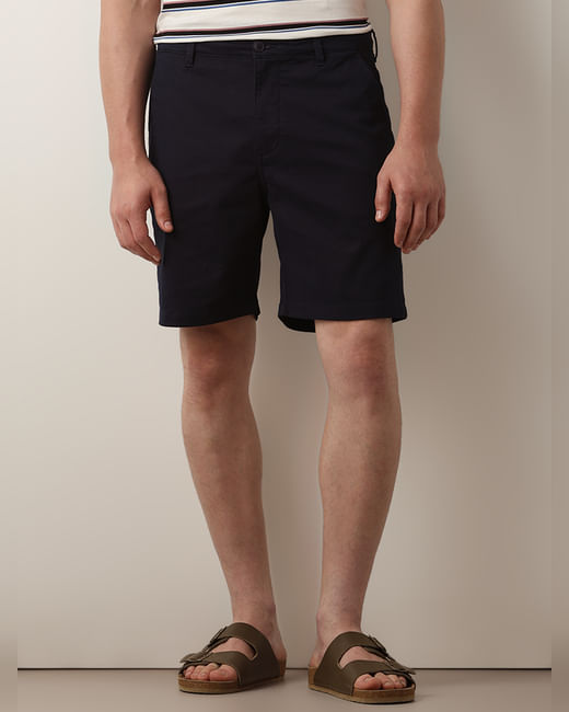 Navy Blue Mid Rise Chino Shorts