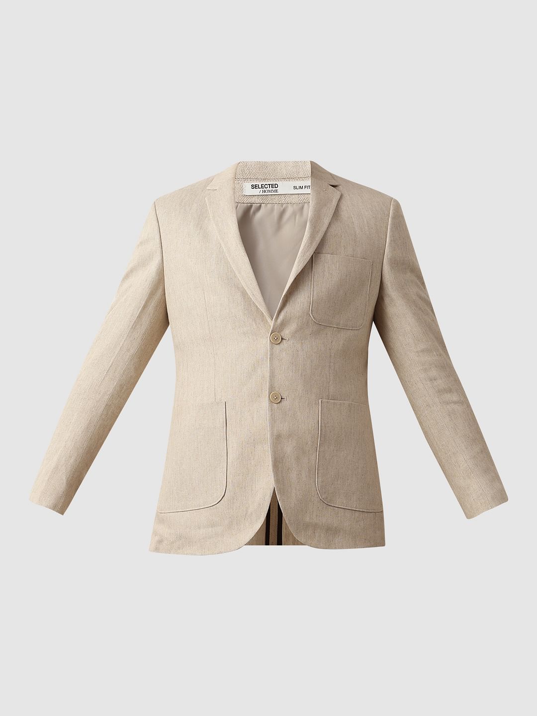 Buy Beige Textured Linen Casual Blazer Online at SELECTED Homme 240458201