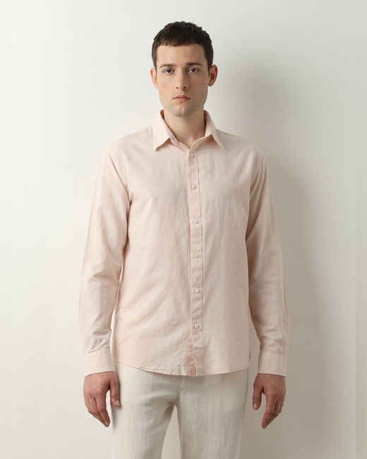 Light Pink Linen Full Sleeves Shirt