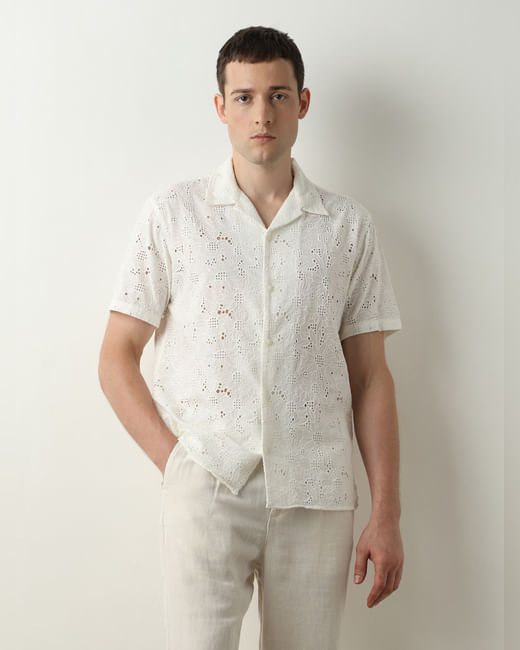 Off-White BRODERIE Detail Cuban Collar Shirt