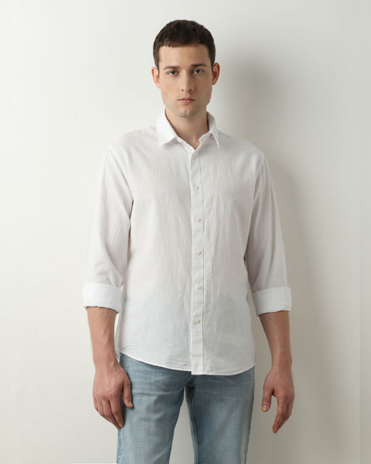 White Linen Full Sleeves Shirt