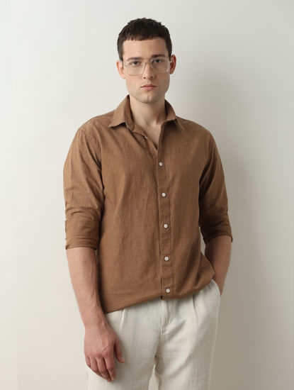 Brown Linen Full Sleeves Shirt