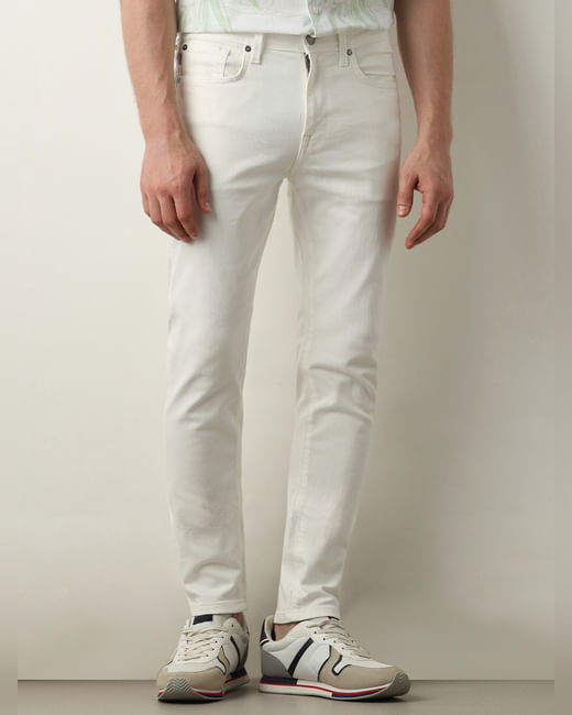 White Mid Rise Leon Slim Fit Jeans